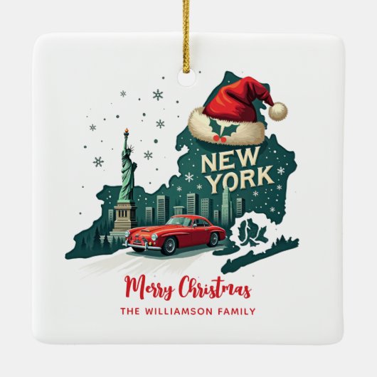 New York State Merry Christmas Custom Holiday Keramisch Ornament (Achterkant)