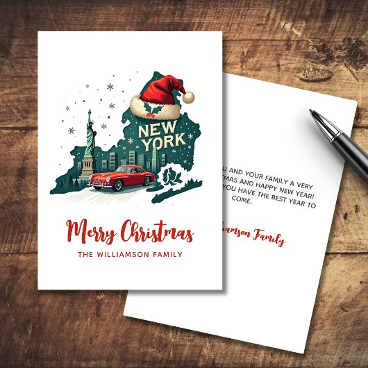 New York State Merry Christmas Retro gepersonalise Kaart