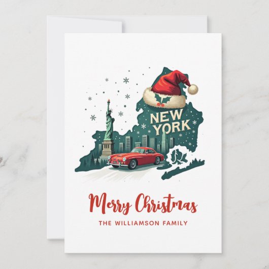 New York State Merry Christmas Retro gepersonalise Kaart (Voorkant)