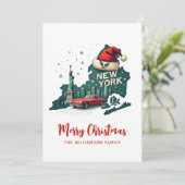 New York State Merry Christmas Retro gepersonalise Kaart (Staand voorkant)