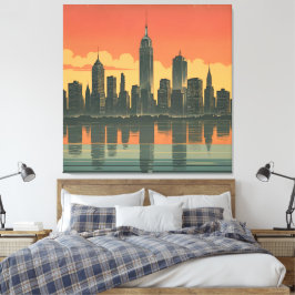 New York State of Mind - Retro Skyline Canvas Afdruk