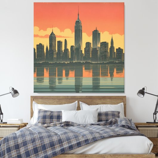 New York State of Mind - Retro Skyline Canvas Afdruk (Insitu (Slaapkamer))