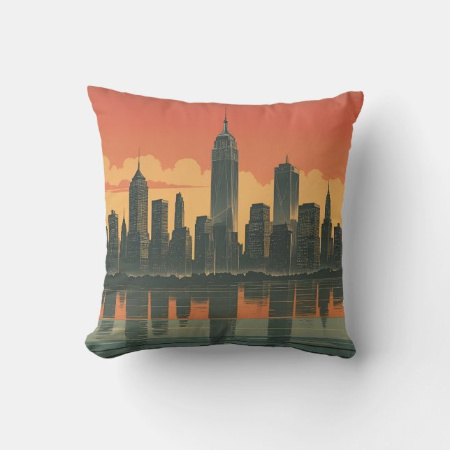 New York State of Mind - Retro Skyline Gooi Pillo Kussen (Voorkant)