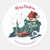 New York State Prettig Kerstmis Custom Vakantie Ronde Sticker (Voorkant)