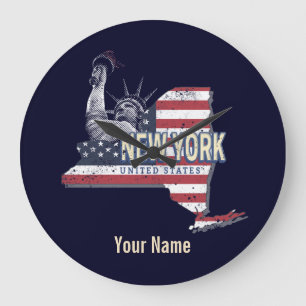 New York State United States Retro Map  USA Grote Klok