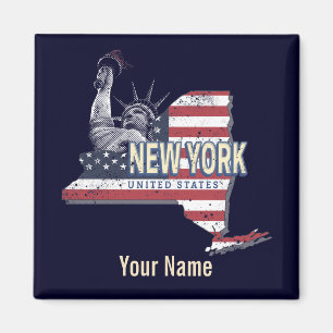 New York State United States Retro Map  USA Magneet
