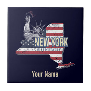 New York State United States Retro Map  USA Tegeltje