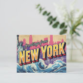 New York Statue Wave Skyline Briefkaart (Staand voorkant)