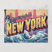 New York Statue Wave Skyline Briefkaart (Voorkant)