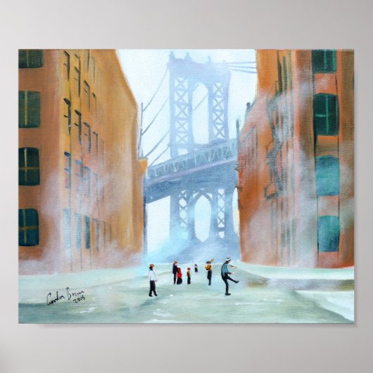 New York stickball Brooklyn Bridge Gordon Bruce ar Poster (Voorkant)