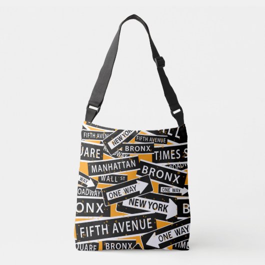 New York Street Signs Black, White, Oranje Pattern Crossbody Tas (Voorkant)