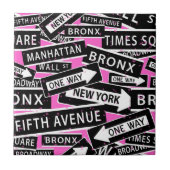 New York Street Signs Black White Pink Tegeltje (Voorkant)