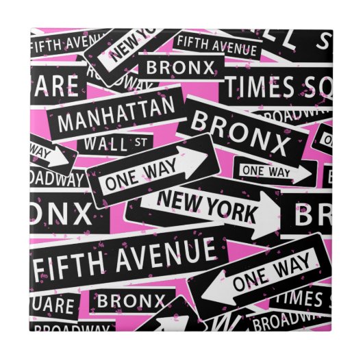 New York Street Signs Black White Pink Tegeltje (Voorkant)