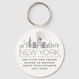 New York Stylized Skyline | Aangepaste slogan Sleutelhanger