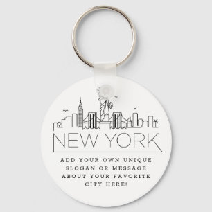 New York Stylized Skyline   Aangepaste slogan Sleutelhanger