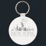 New York Stylized Skyline Sleutelhanger<br><div class="desc">Een unieke sleutelketen die de prachtige stad/staat New York vertegenwoordigt. Deze sleutelhanger bevat een gestileerde illustratie van de unieke skyline van de stad met de naam eronder.</div>