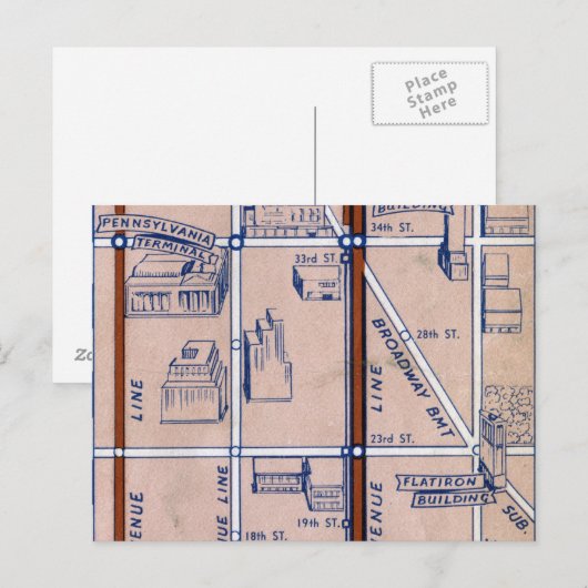 NEW YORK SUBWAY MAP, 1940 2 BRIEFKAART (Voorkant / Achterkant)