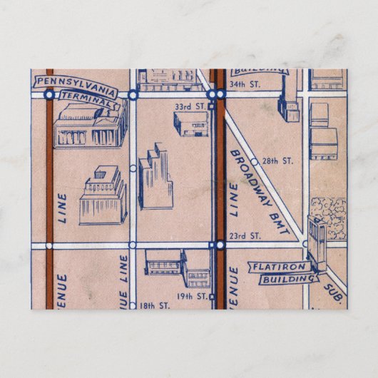 NEW YORK SUBWAY MAP, 1940 2 BRIEFKAART (Voorkant)