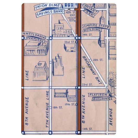 NEW YORK SUBWAY MAP, 1940 2 KLEMBORD (Achterkant)