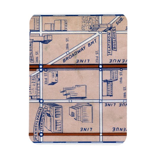 NEW YORK SUBWAY MAP, 1940 2 MAGNEET (Verticaal)