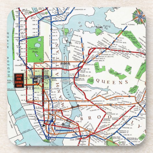 New York: Subway Map, 1940 Bier Onderzetter (Voorkant)