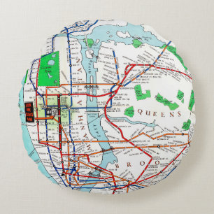 New York: Subway Map, 1940 Rond Kussen