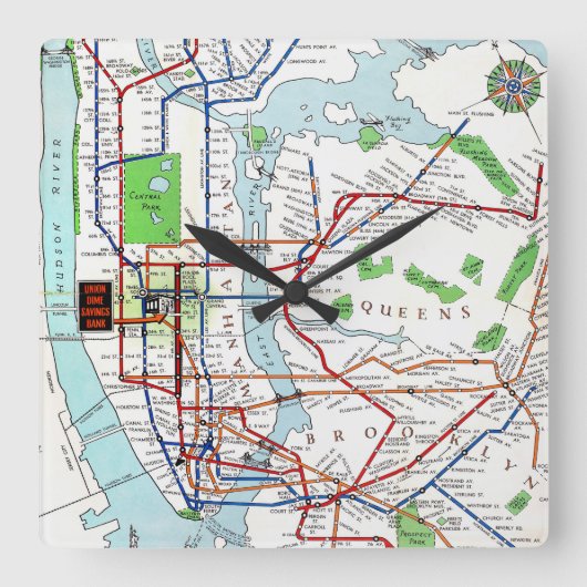 New York: Subway Map, 1940 Vierkante Klok (Voorkant)