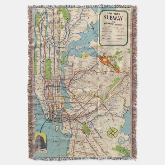 New York Subway Map Throw Blanket Deken (Voorkant Verticaal)