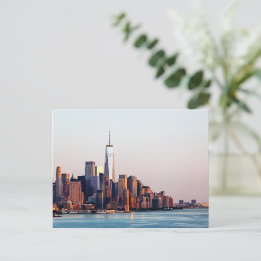 New York Sunset Skyline Uitzicht of World Trade Ce Briefkaart (Staand voorkant)
