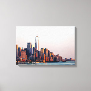 New York Sunset Skyline Uitzicht of World Trade Ce Canvas Afdruk