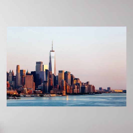 New York Sunset Skyline Uitzicht of World Trade Ce Poster (Voorkant)