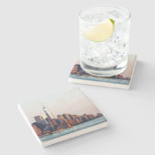 New York Sunset Skyline Uitzicht of World Trade Ce Stenen Onderzetter (Zijkant)