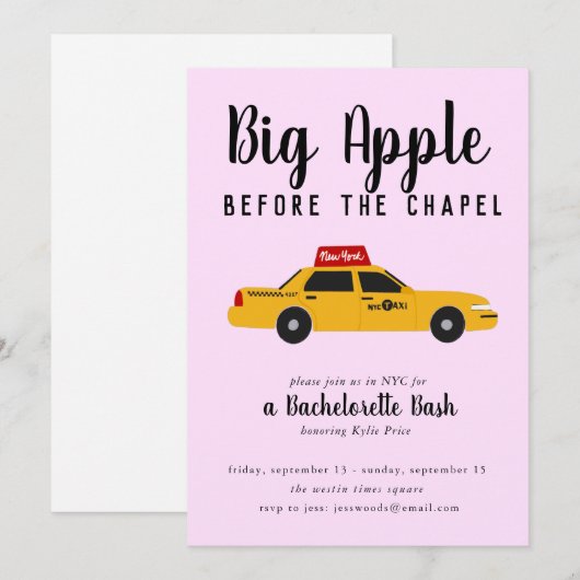 New York Taxi Big Apple Bachelorette Party Kaart (Voorkant / Achterkant)