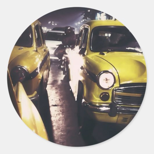 New York Taxi Ronde Sticker (Voorkant)
