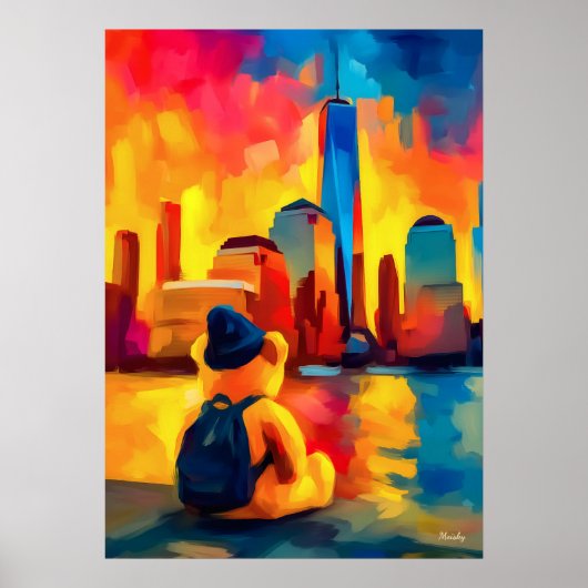 New York Teddy Fauvist Manhattan Sunset Print (Voorkant)