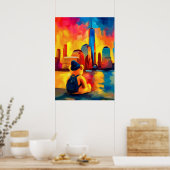 New York Teddy Fauvist Manhattan Sunset Print (Keuken)