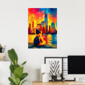 New York Teddy Fauvist Manhattan Sunset Print (Thuiskantoor)