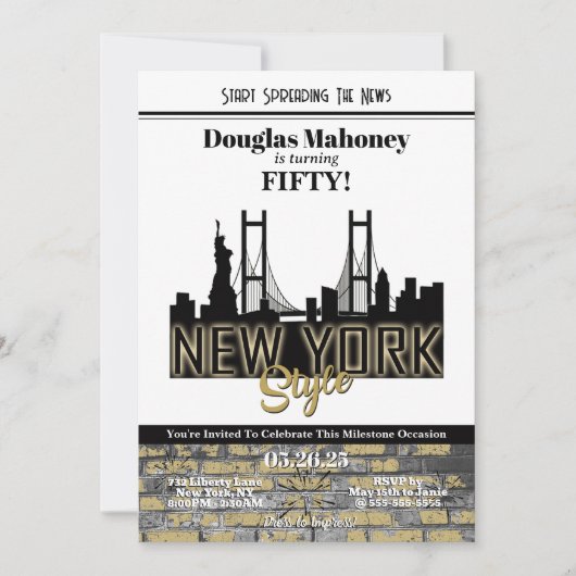 New York thema verjaardagsuitnodiging Kaart (Voorkant)