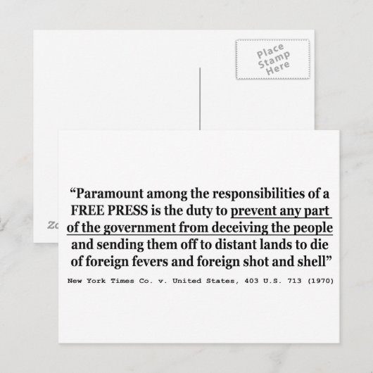New York Times Co. tegen Verenigde Staten 403 US 7 Briefkaart (Voorkant / Achterkant)