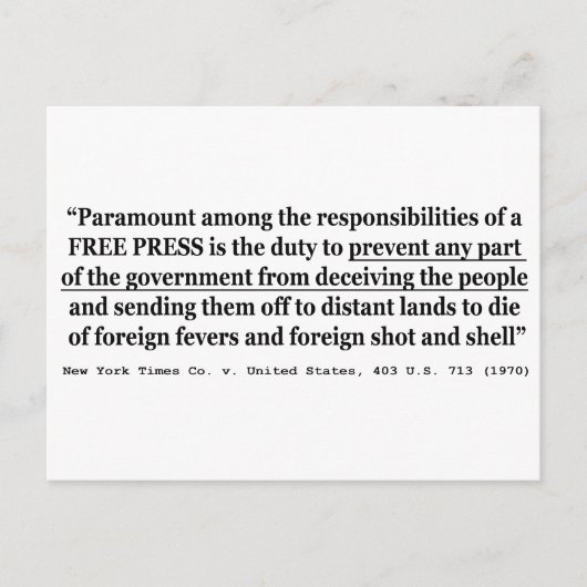 New York Times Co. tegen Verenigde Staten 403 US 7 Briefkaart (Voorkant)