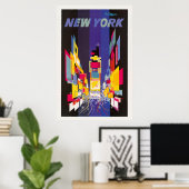 New York Times Square 's nachts abstract Poster (Thuiskantoor)