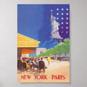 New York tot Parijs Vintage Travel Poster