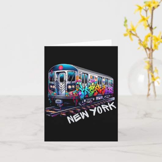 New York Train Graffiti Style, Nyc Subway Car Retr Kaart (Gele Bloem)