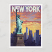 New York Travel Poster: Statue of Liberty Sunset Briefkaart (Voorkant)