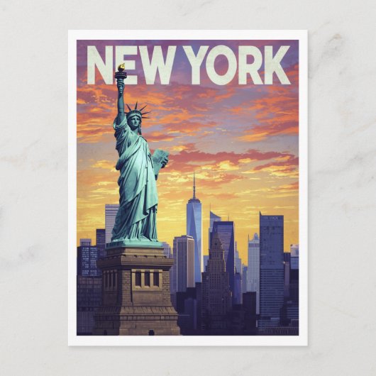 New York Travel Poster: Statue of Liberty Sunset Briefkaart (Voorkant)