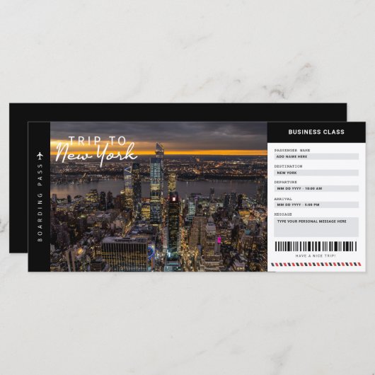 New York Trip Boarding Pass Travel Vacking Ticket (Voorkant / Achterkant)
