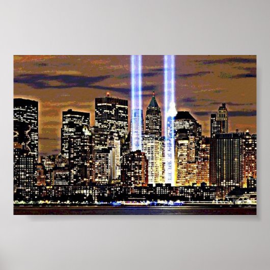New York Twin Tower Light Beams Poster (Voorkant)