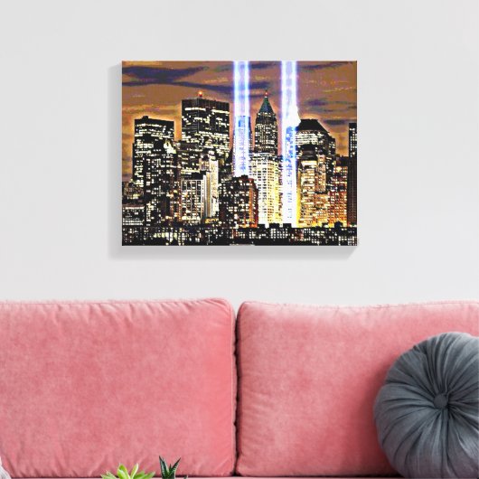 New York Twin Towers Light Beams Canvas Afdruk (Insitu (Woonkamer))