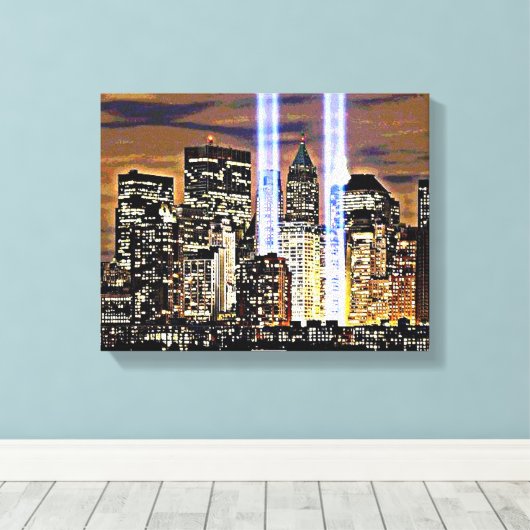 New York Twin Towers Light Beams Canvas Afdruk (Insitu (Houten vloer))