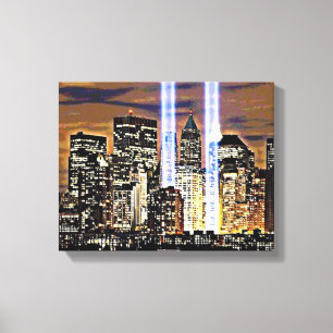 New York Twin Towers Light Beams Canvas Afdruk